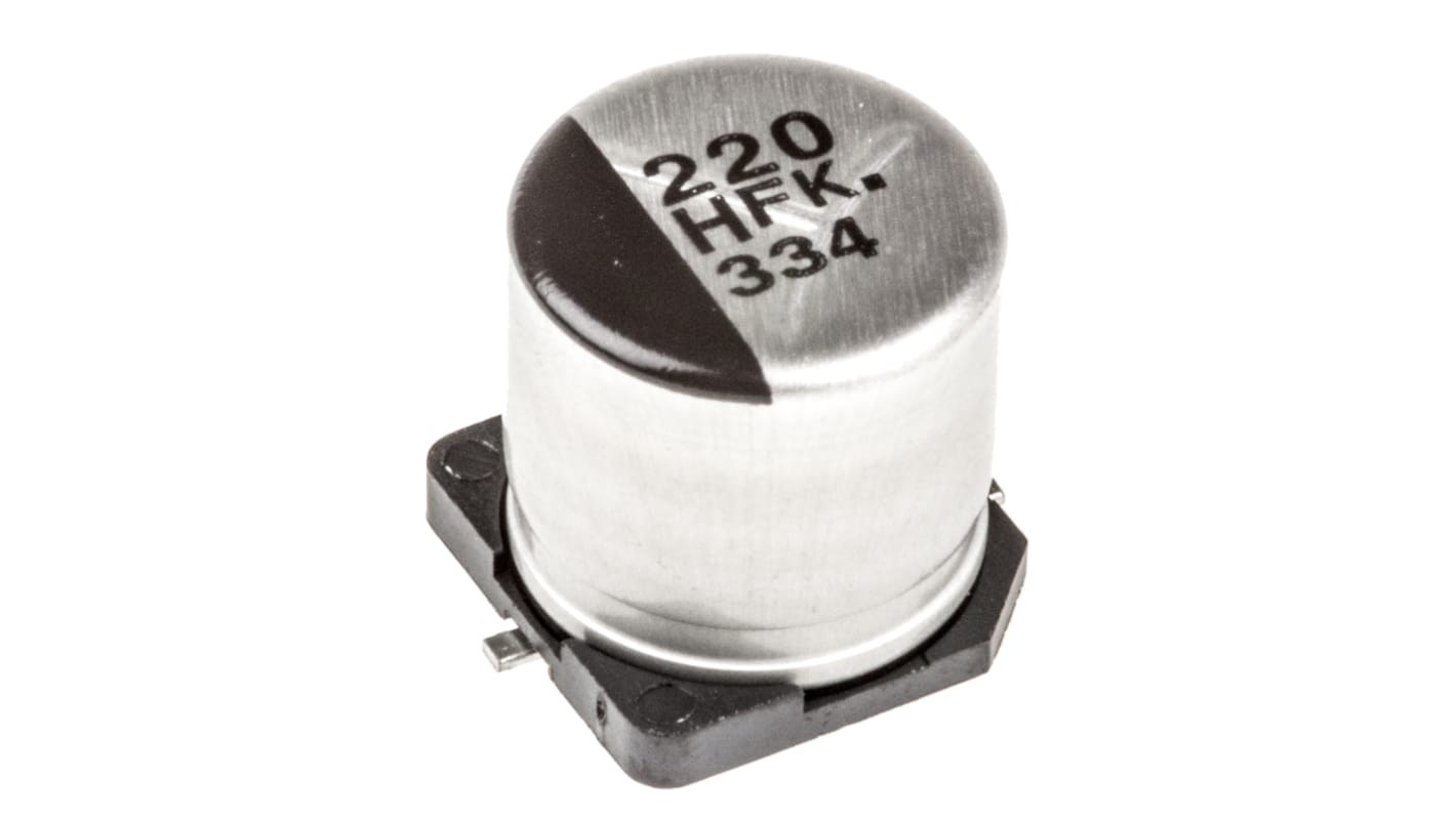 Kondenzátor, řada: FK SMD 220μF ±20% 180mΩ 50V dc, SMD Hliníkové elektrolytické AEC-Q200 Panasonic