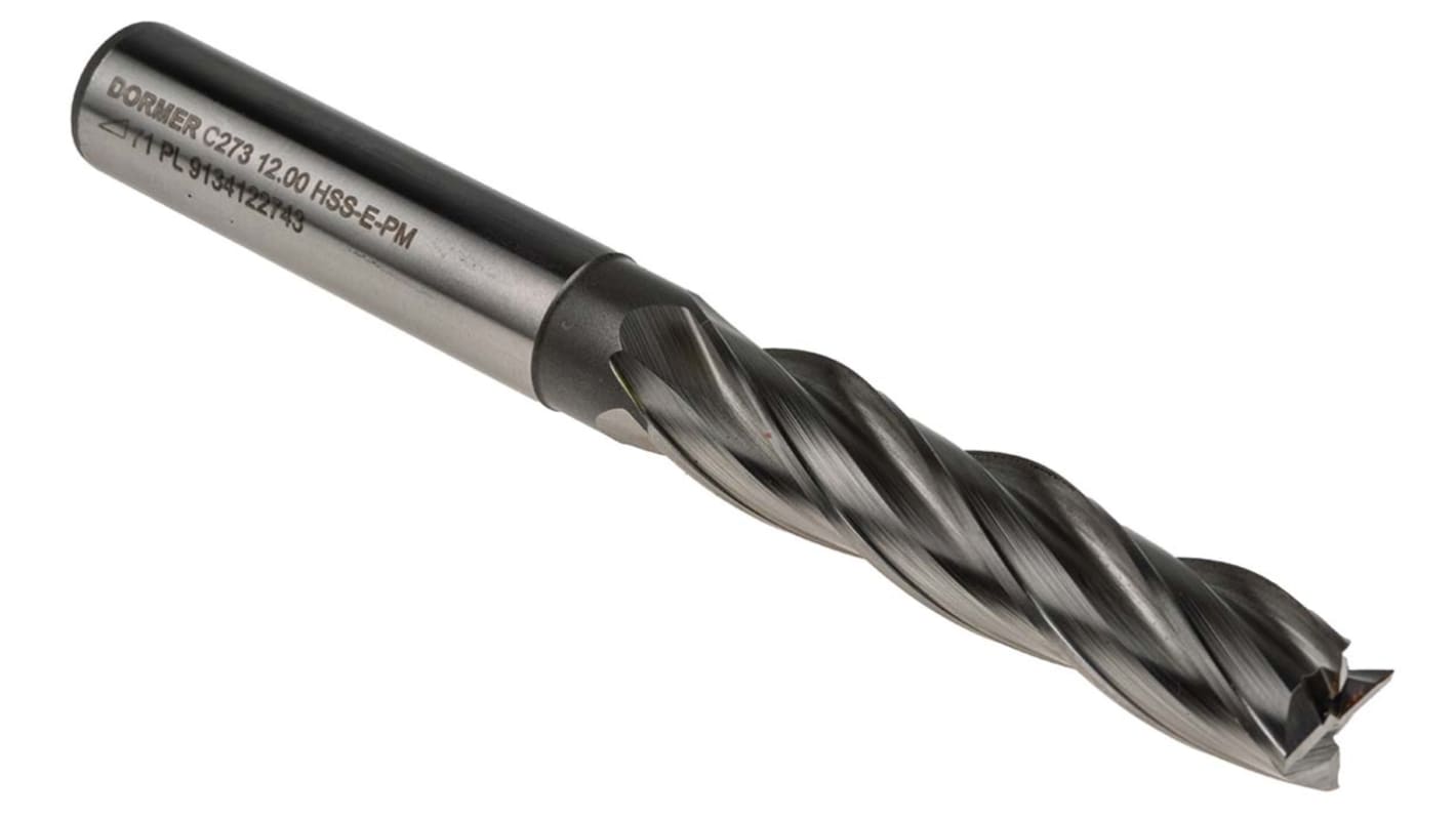 Dormer End Mill, 12mm Cutter, HSCo, 12 mm Shank, 53mm Cut