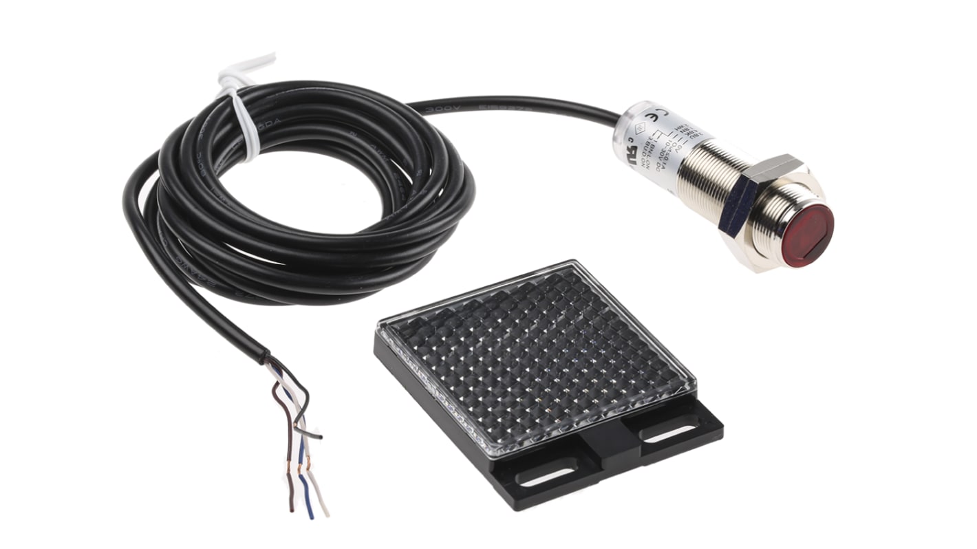 RS PRO Retroreflective Photoelectric Sensor, Barrel Sensor, 50 mm → 7 m Detection Range