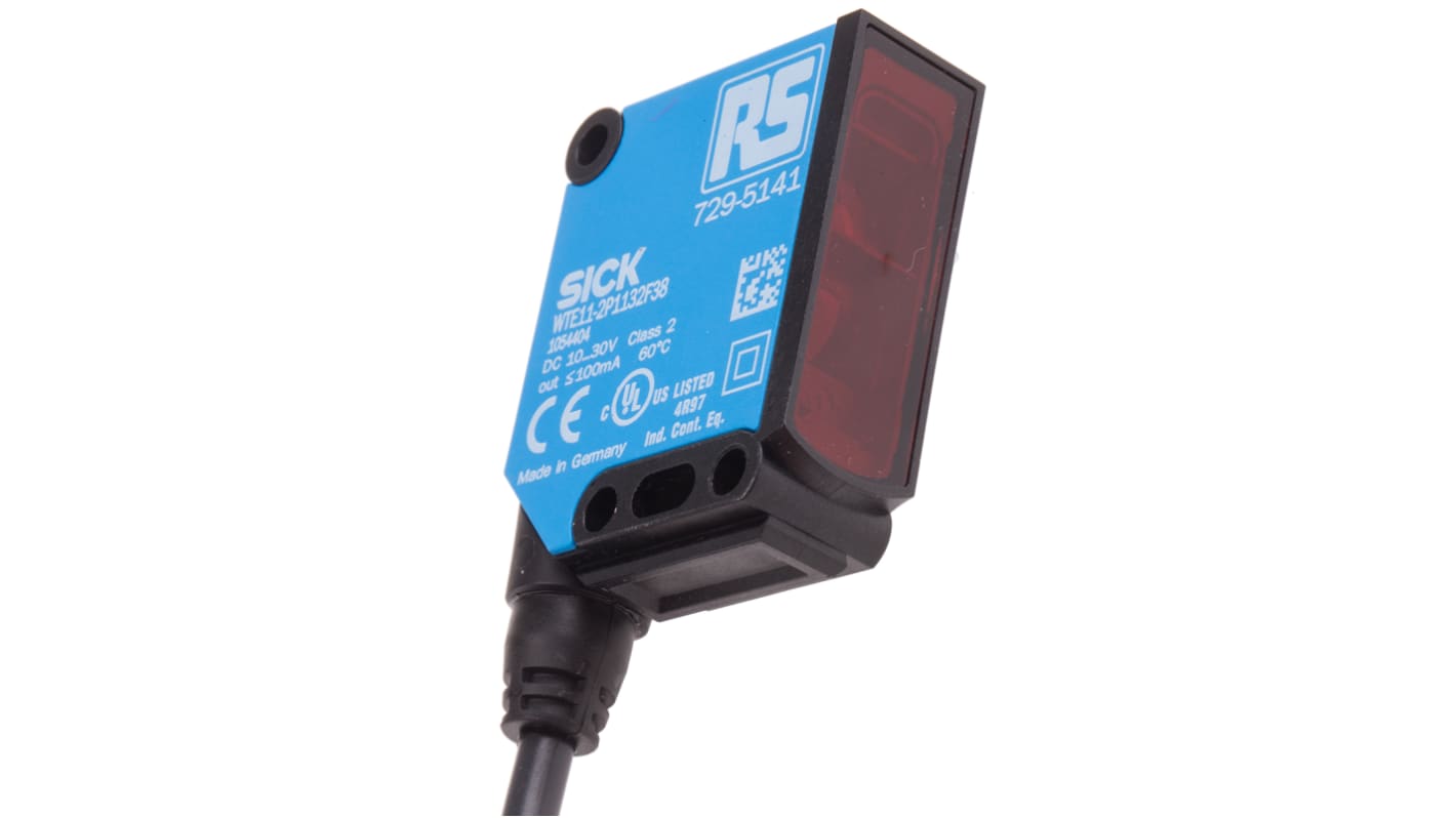 Fotocélula rectangular RS PRO, Sistema Difuso, alcance 40 mm → 1 m, salida PNP, Cable libre, IP67