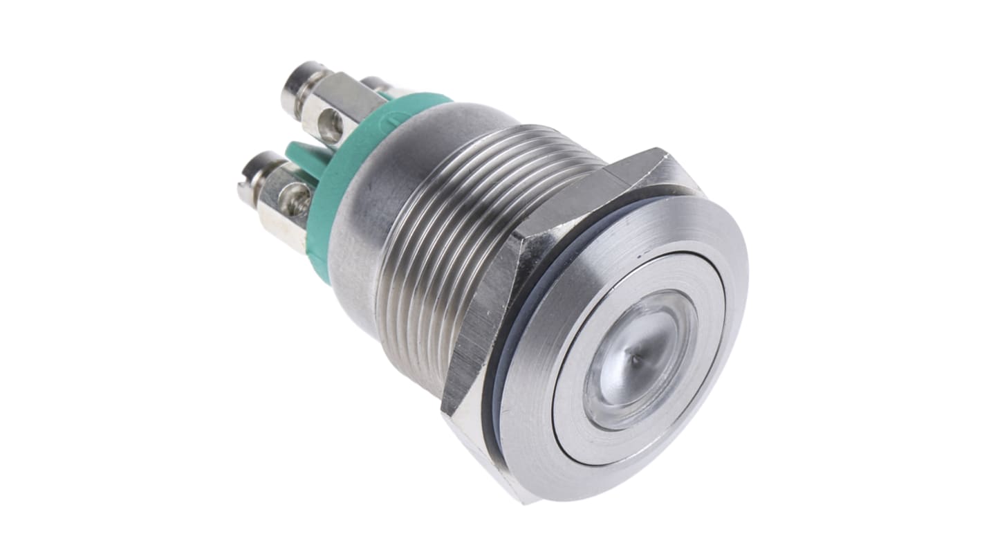 Bulgin MPI001 Series Illuminated Push Button Switch, Momentary, Panel Mount, 19.2mm Cutout, SPST, Green LED, 24V dc,