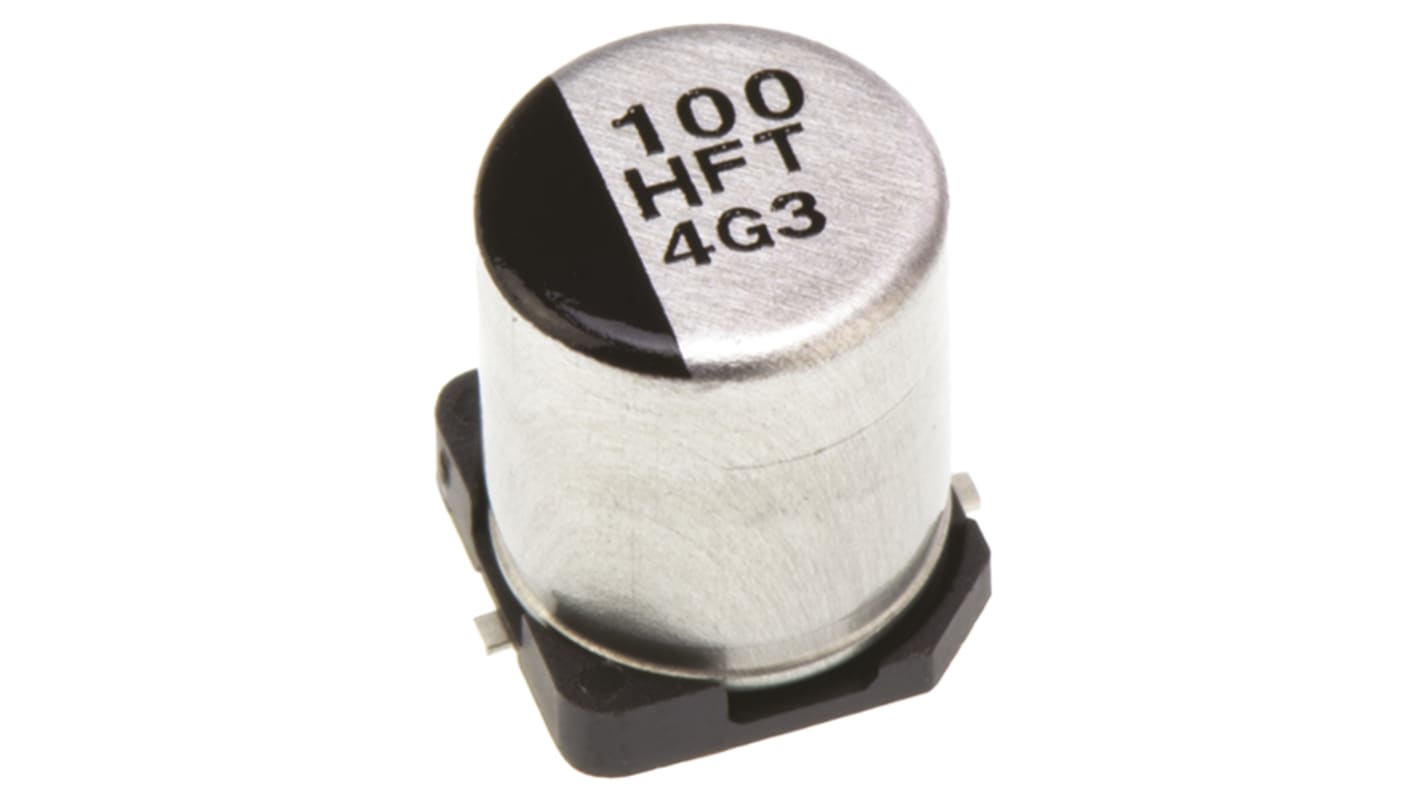 Panasonic , SMD Aluminium-Elektrolyt Kondensator 100μF ±20% / 50V dc, Ø 6.3mm x 7.7mm, bis 105°C