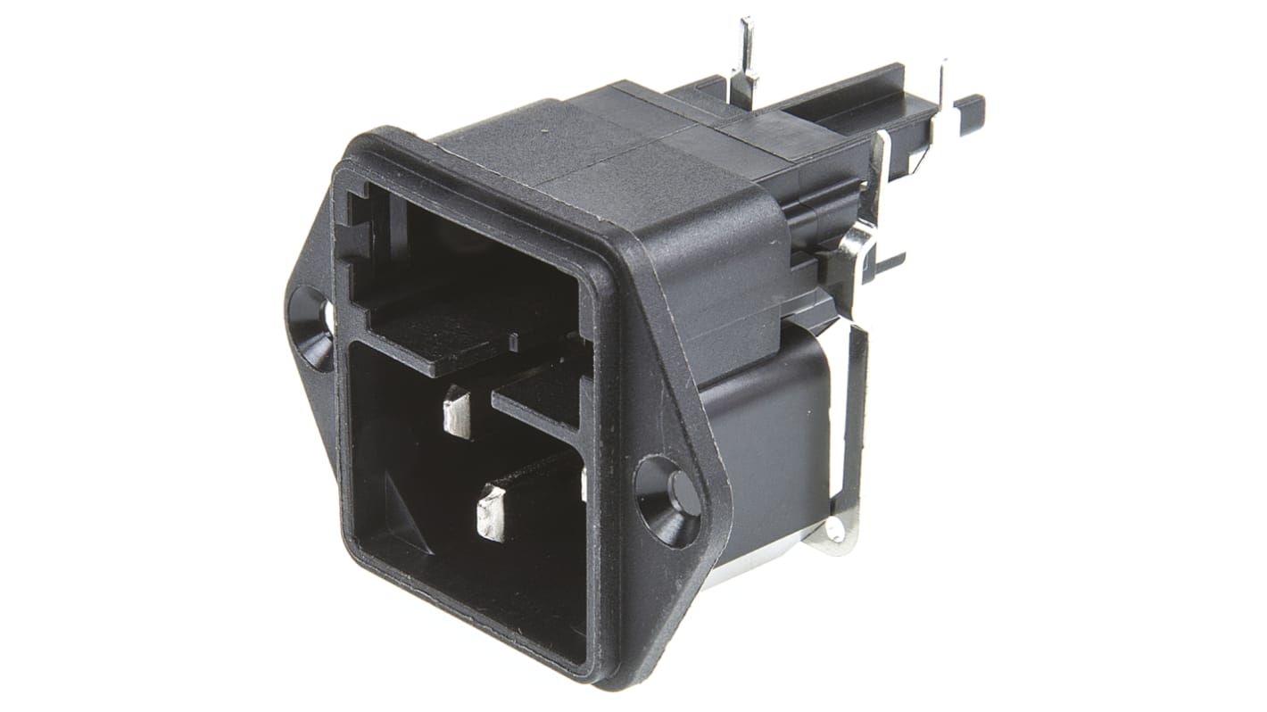 Conector IEC C14 macho Schurter, acodado, Montaje en Panel, 250 V, 10A, con 1 fusible de 5 x 20mm