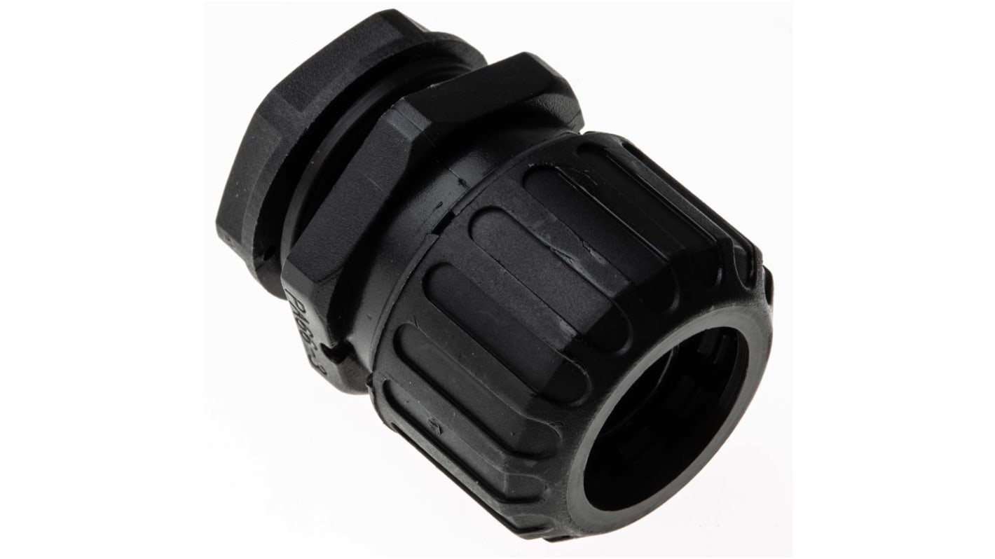 Adaptaflex Straight, Conduit Fitting, 16mm Nominal Size, M16, Nylon 66, Black