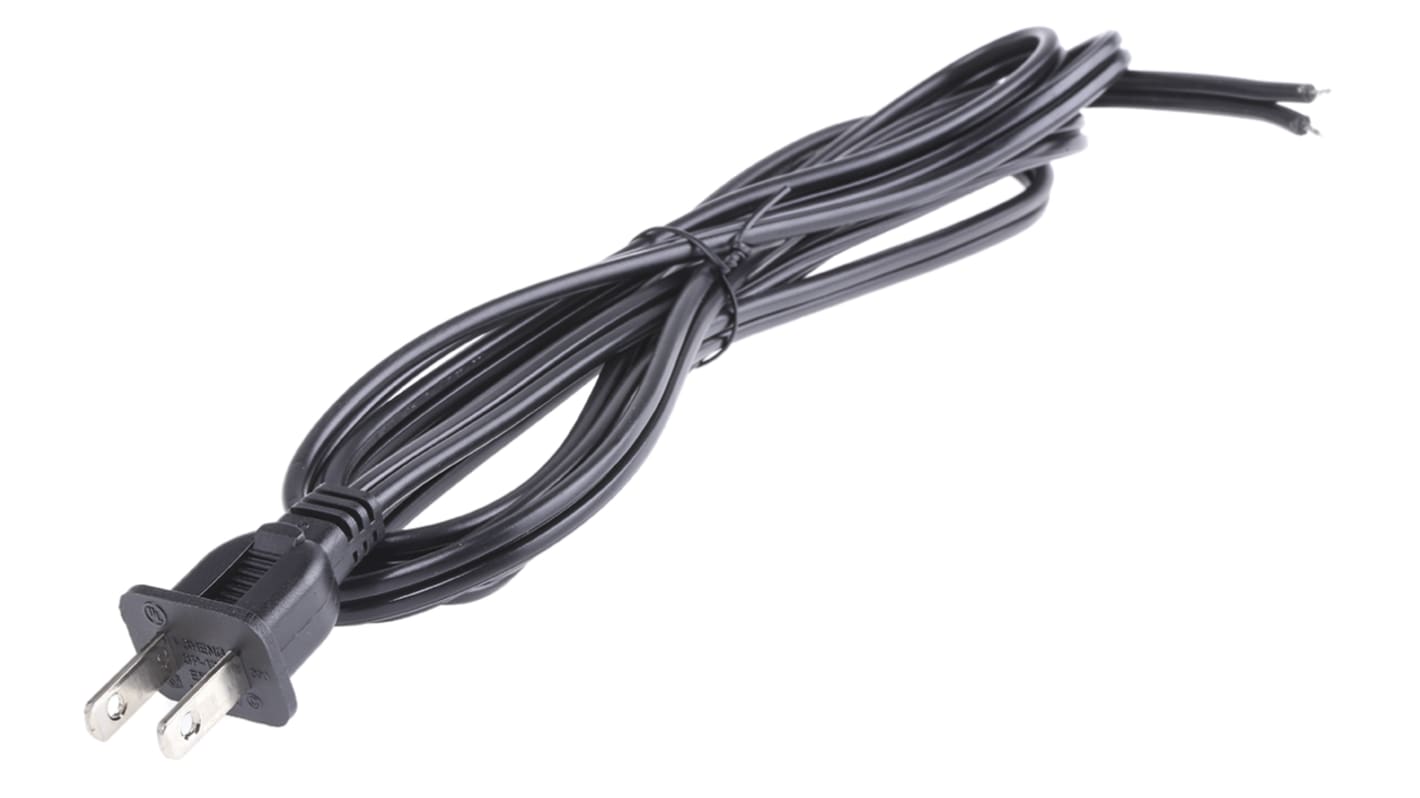 Cable de alimentación RS PRO Negro de 2m, con. A Sin terminación, con. B Conector macho tipo A para EE. UU., macho, 125