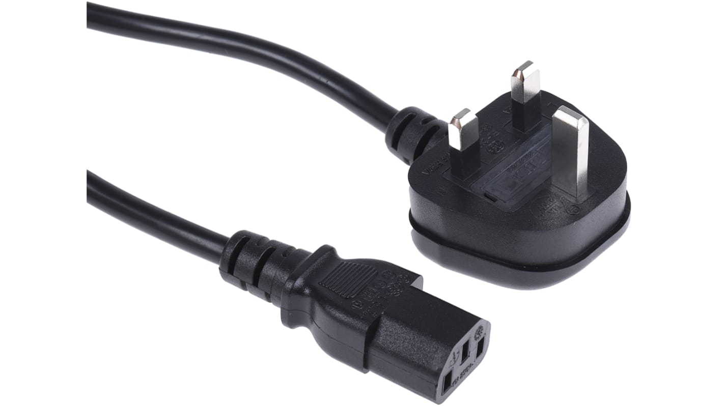 RS PRO IEC C13 Socket to Type G UK Plug Power Cord, 2.5m