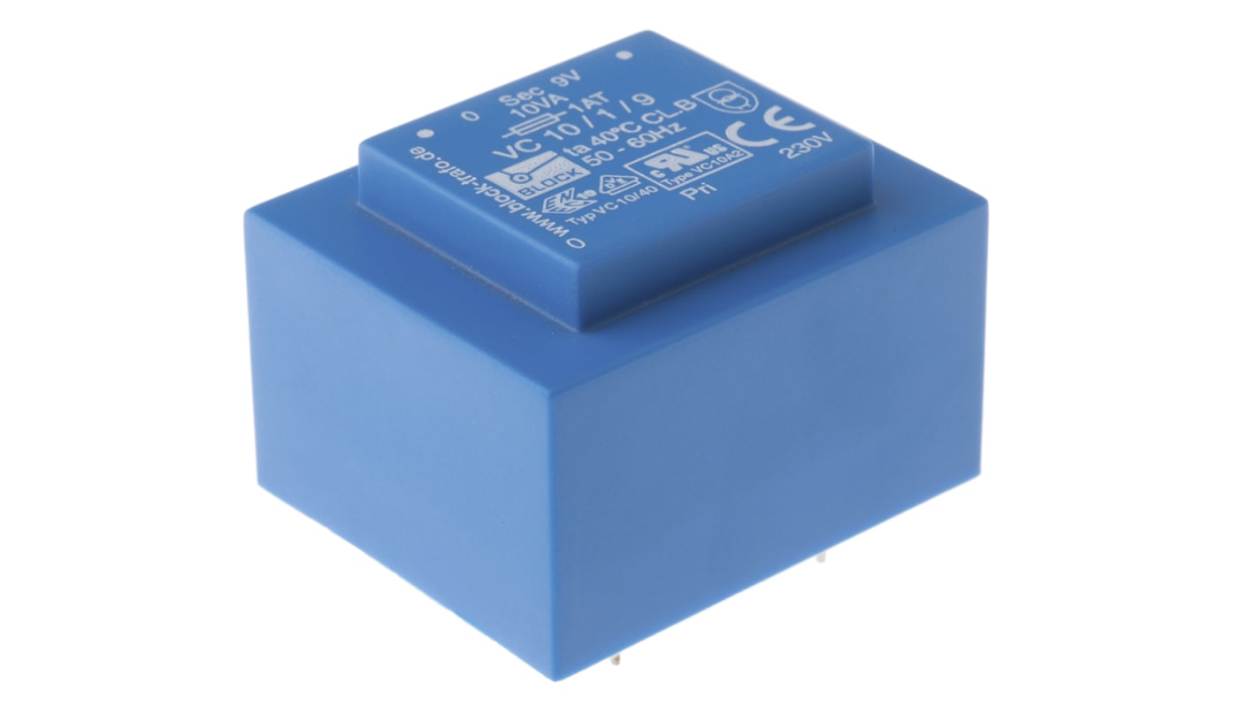 Transformateur pour circuit imprimé Block, 9V c.a., 230V c.a., 10VA, 1 sortie