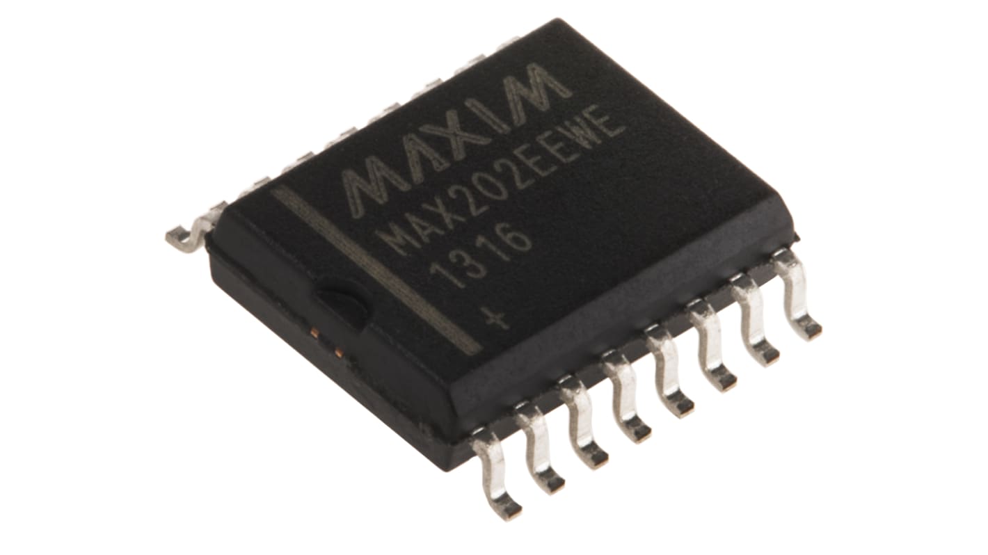 Maxim MAX202EEWE+, Line Transceiver, CCITT V.28, EIA/TIA-232-E, RS-232 2-TX 2-RX 2-TRX, 4.5 → 5.5 V, 16-Pin SOIC