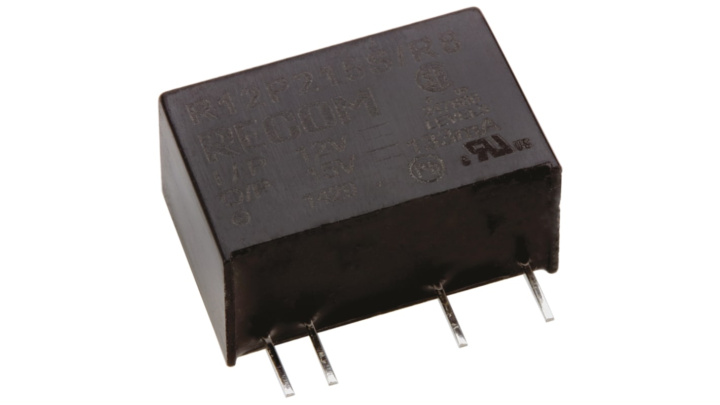 Recom DC-DC átalakító, KI: 15V dc, 132mA / 2W, BE: 10,8 → 13,2 V DC