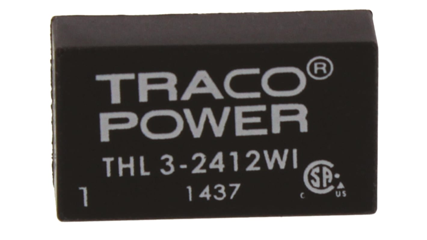 Convertisseur DC-DC TRACOPOWER, THL 3WI, Montage traversant, 3W, 1 sortie, 12V c.c., 250mA