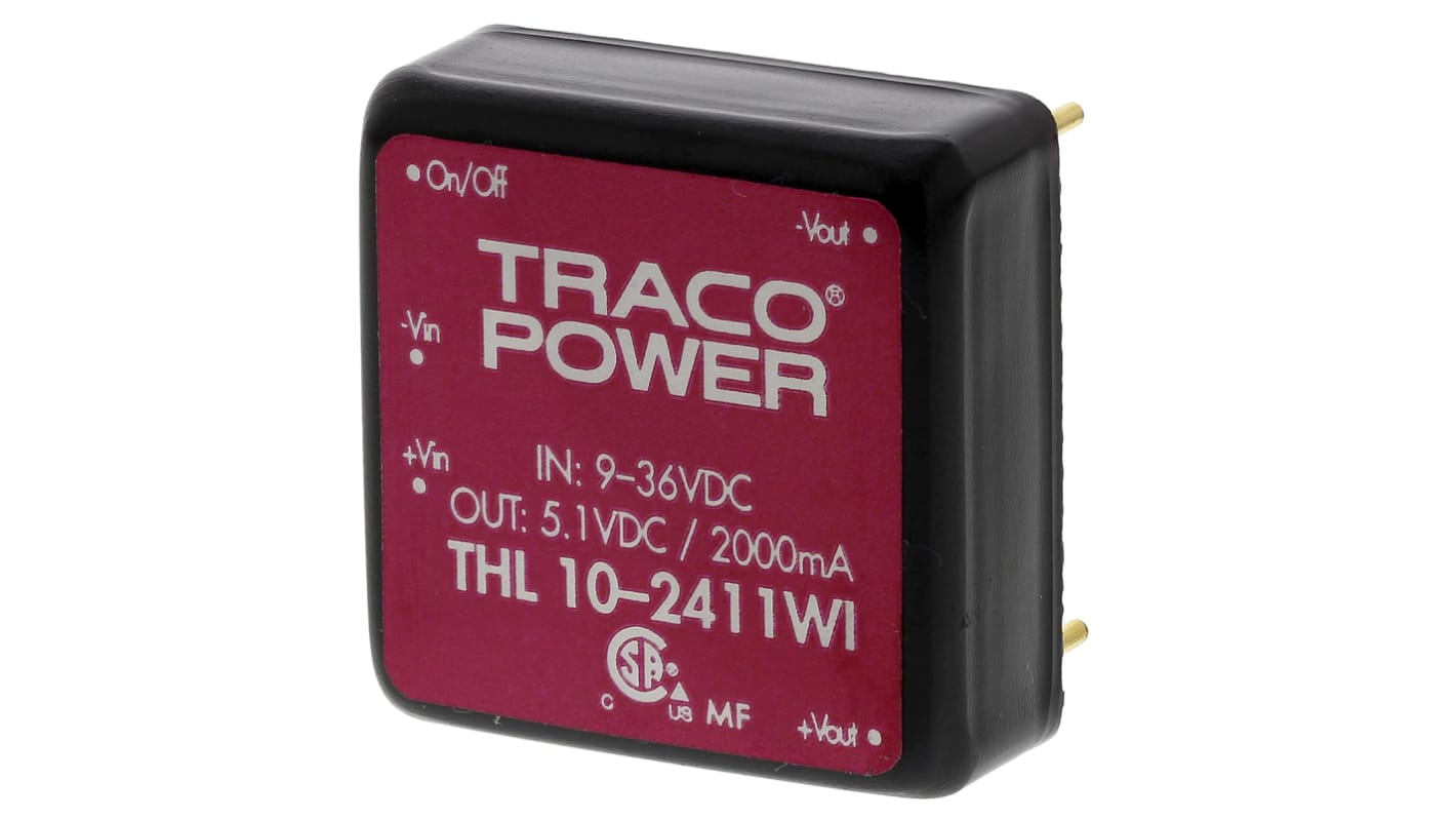 TRACOPOWER THL 10WI DC-DC Converter, 5V dc/ 2A Output, 9 → 36 V dc Input, 10W, Through Hole, +75°C Max Temp