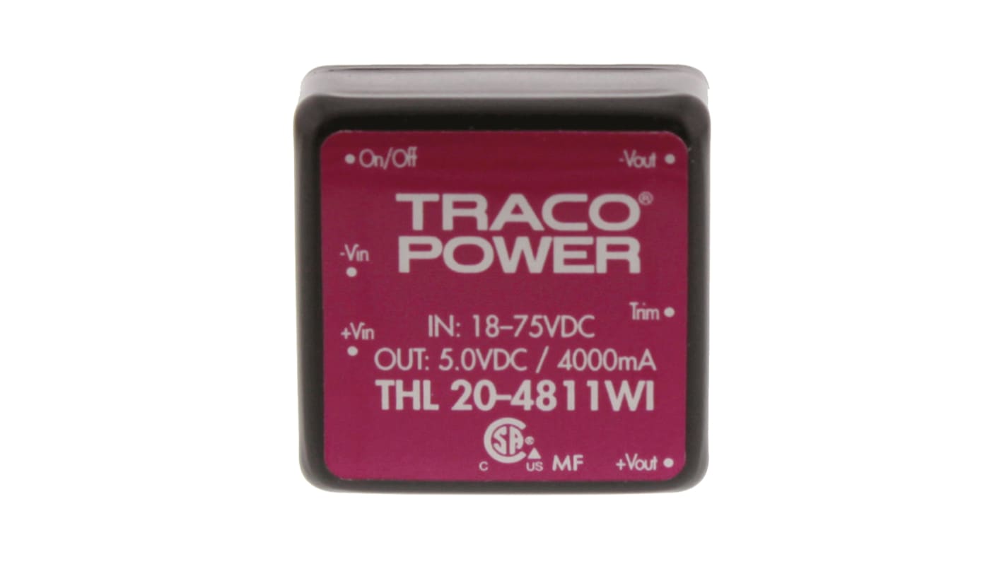 TRACOPOWER THL 20WI DC/DC-Wandler 20W 48 V dc IN, 5V dc OUT / 4A Durchsteckmontage 1.5kV dc isoliert