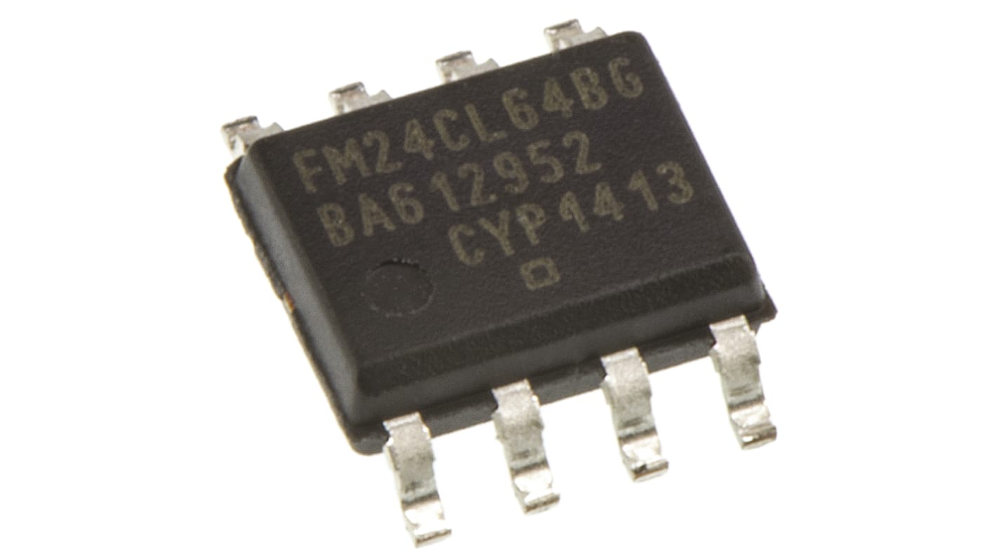 Memoria FRAM Infineon FM24CL64B-G, 8 pines, SOIC, Serie 2 Cables, 64kbit, 8.192 x 8 bits, 2,7 V a 3,65 V