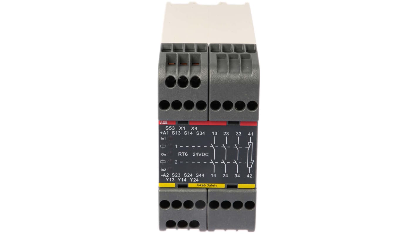 ABB Single/Dual-Channel Light Beam/Curtain, Safety Mat/Edge, Safety Switch/Interlock Safety Relay, 24V dc, 4 Safety