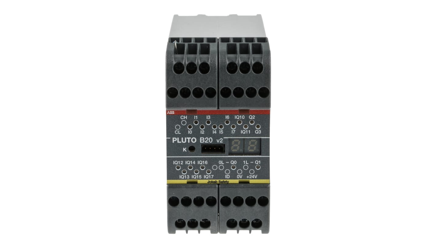 ABB 2TLA biztonsági vezérlő, 20, 8 bemenet, 4 kimenet, 24 V DC, IP20, IP40, 84 x 45 x 118 mm