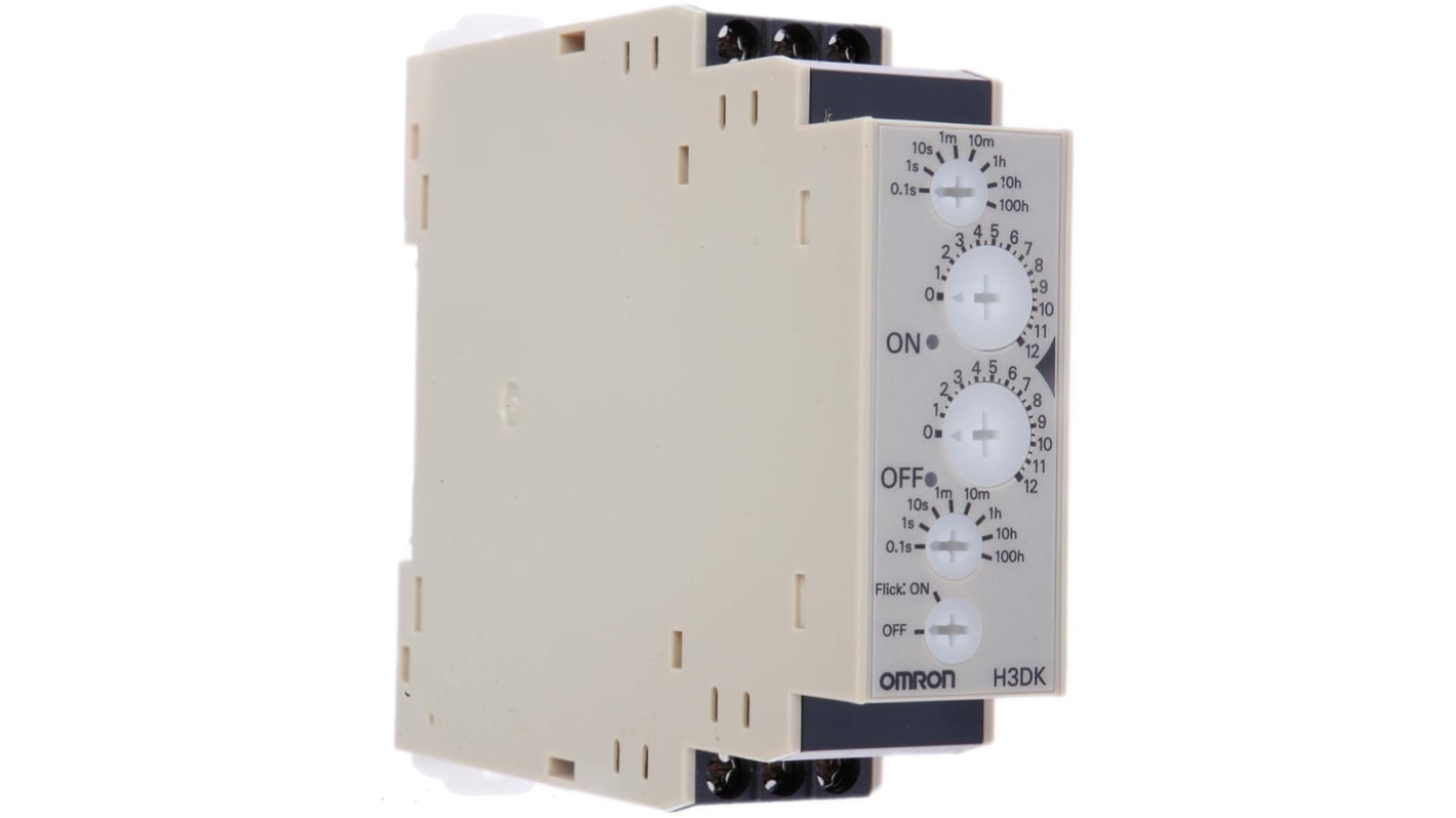 Omron H3DK Series DIN Rail Mount Timer Relay, 24 → 240V ac/dc, 1-Contact, 0.1 s → 12 h, SPDT