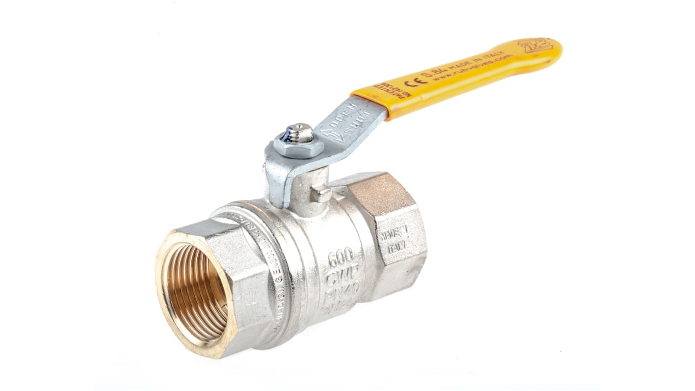 RS PRO Brass Full Bore, 2 Way, Ball Valve, BSPP 1in, 40 → 30bar Operating Pressure