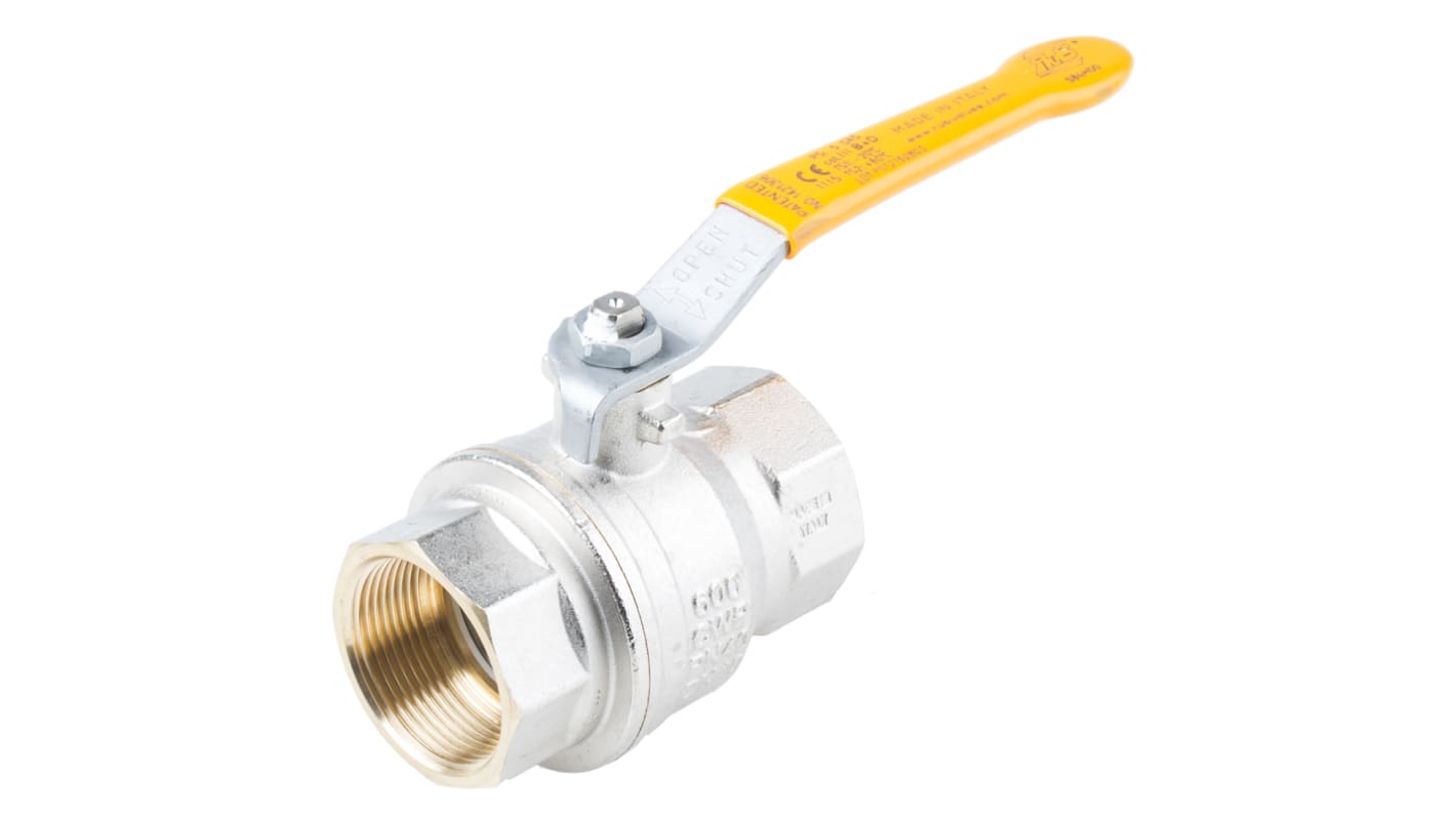 RS PRO Brass Full Bore, 2 Way, Ball Valve, BSPP 38.1mm, 40 → 30bar Operating Pressure