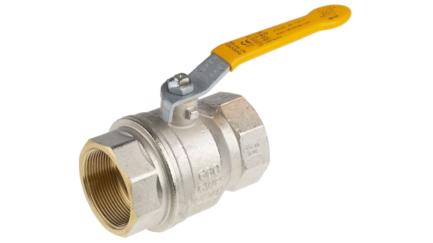 RS PRO Brass Full Bore, 2 Way, Ball Valve, BSPP 2in, 40 → 30bar Operating Pressure