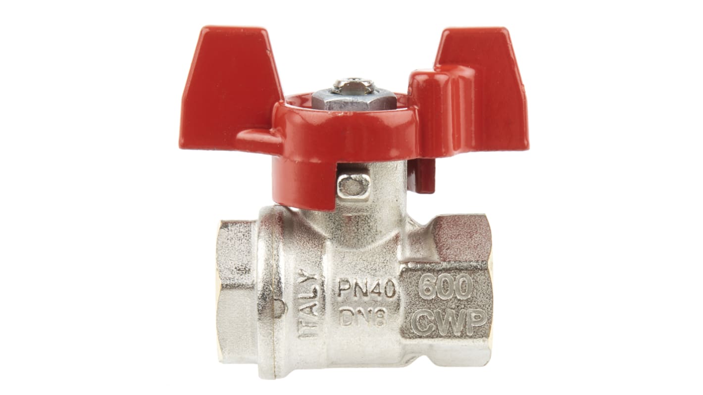 RS PRO Nickel Plated Brass Full Bore, 2 Way, Ball Valve, BSPP 1/4in, 40bar Operating Pressure