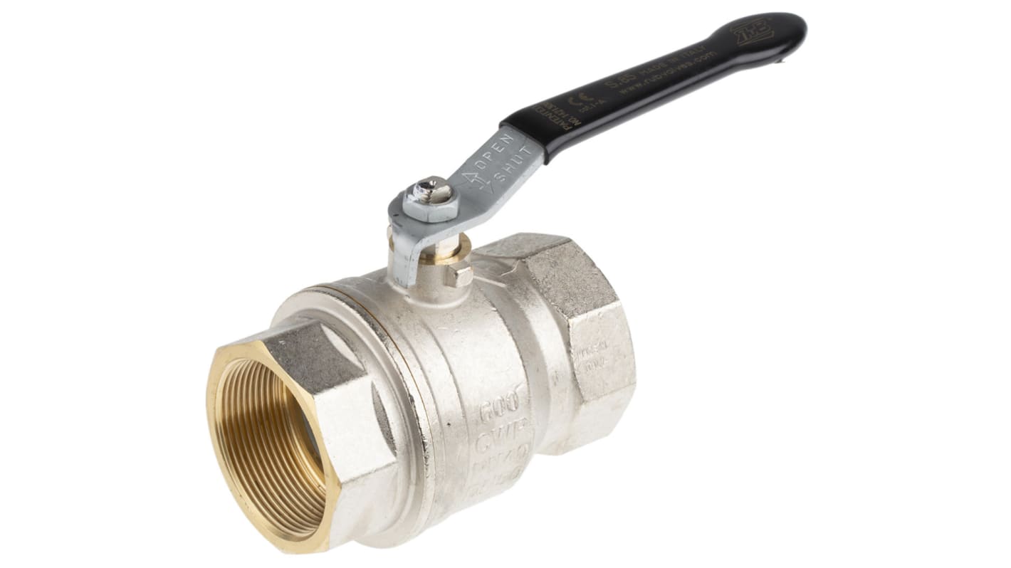 RS PRO Nickel Plated Brass Full Bore, 2 Way, Ball Valve, BSPP 2in, 40bar Operating Pressure