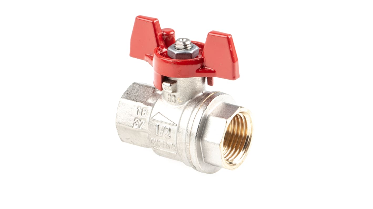 RS PRO Brass Full Bore, 2 Way, Ball Valve, BSPP 1/2in, 40 → 30bar Operating Pressure