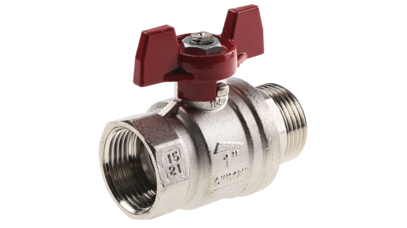 RS PRO Brass Full Bore, 2 Way, Ball Valve, BSPP 1in, 40 → 30bar Operating Pressure