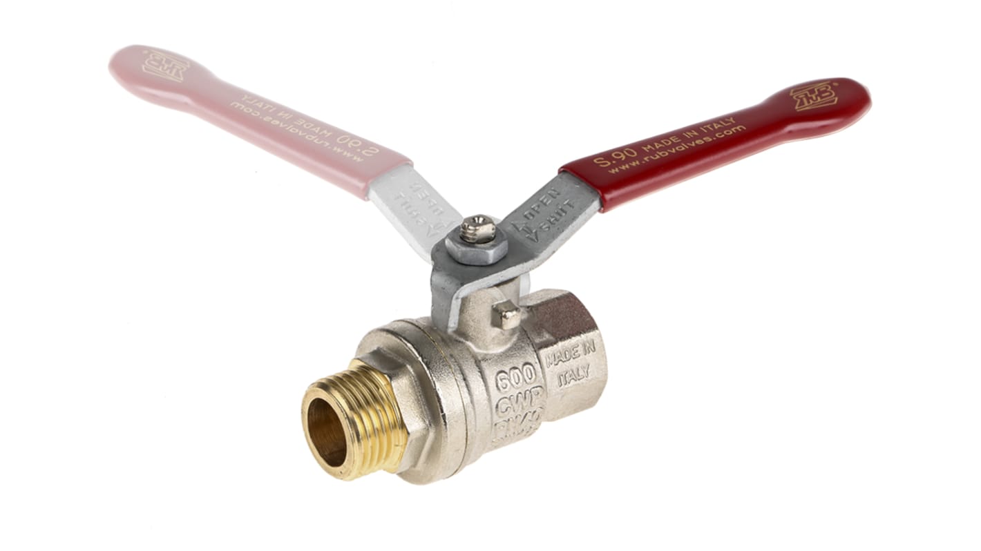 RS PRO Brass Full Bore, 2 Way, Ball Valve, BSPP 1/2in, 40 → 30bar Operating Pressure