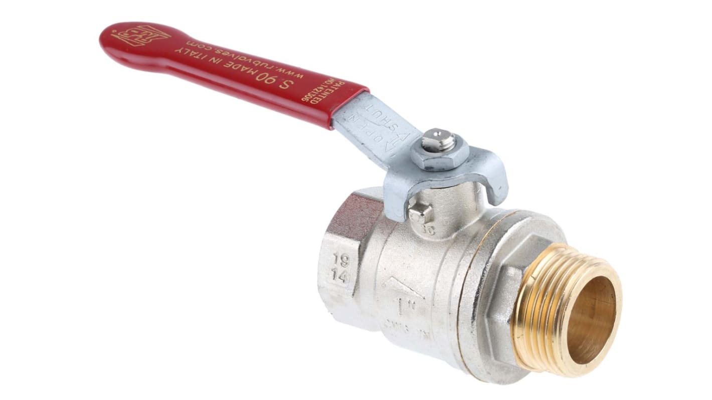 RS PRO Brass Full Bore, 2 Way, Ball Valve, BSPP 1in, 40 → 30bar Operating Pressure