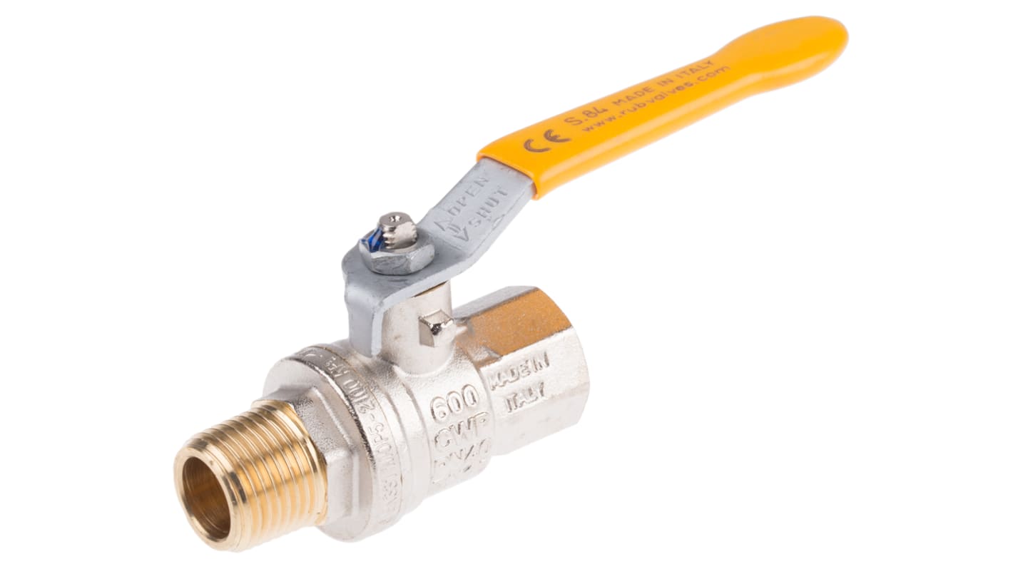 RS PRO Brass Full Bore, 2 Way, Ball Valve, BSPP 1/2in, 40 → 30bar Operating Pressure