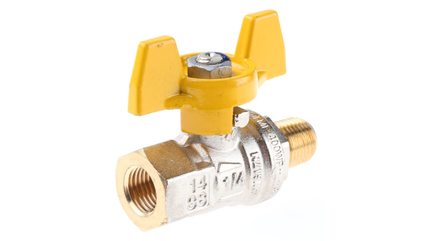 RS PRO Brass 2 Way, Ball Valve, BSPP 1/4in, 40 → 30bar Operating Pressure