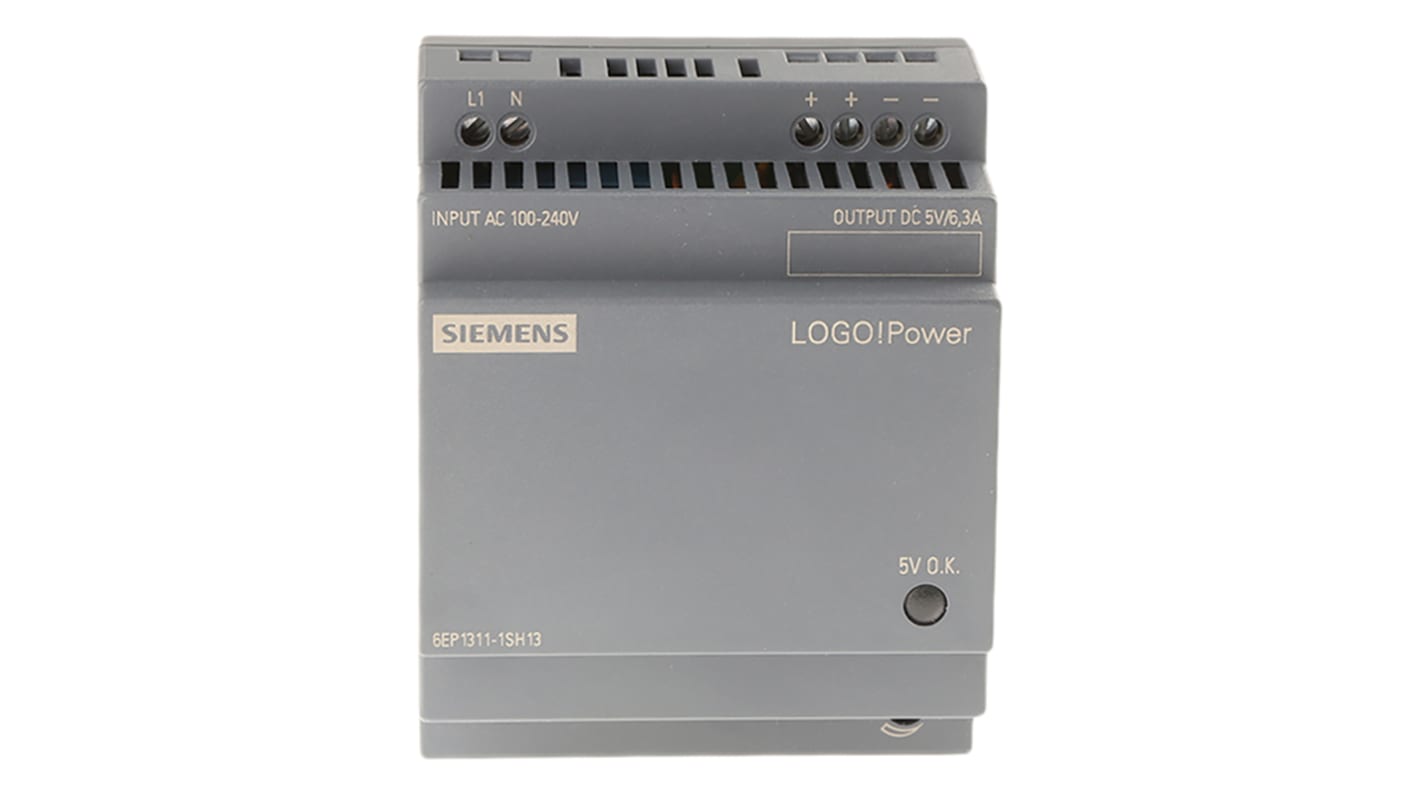 Siemens Switch-Mode DIN-Schienen Netzteil 30W, 230V ac, 5V dc / 6.3A