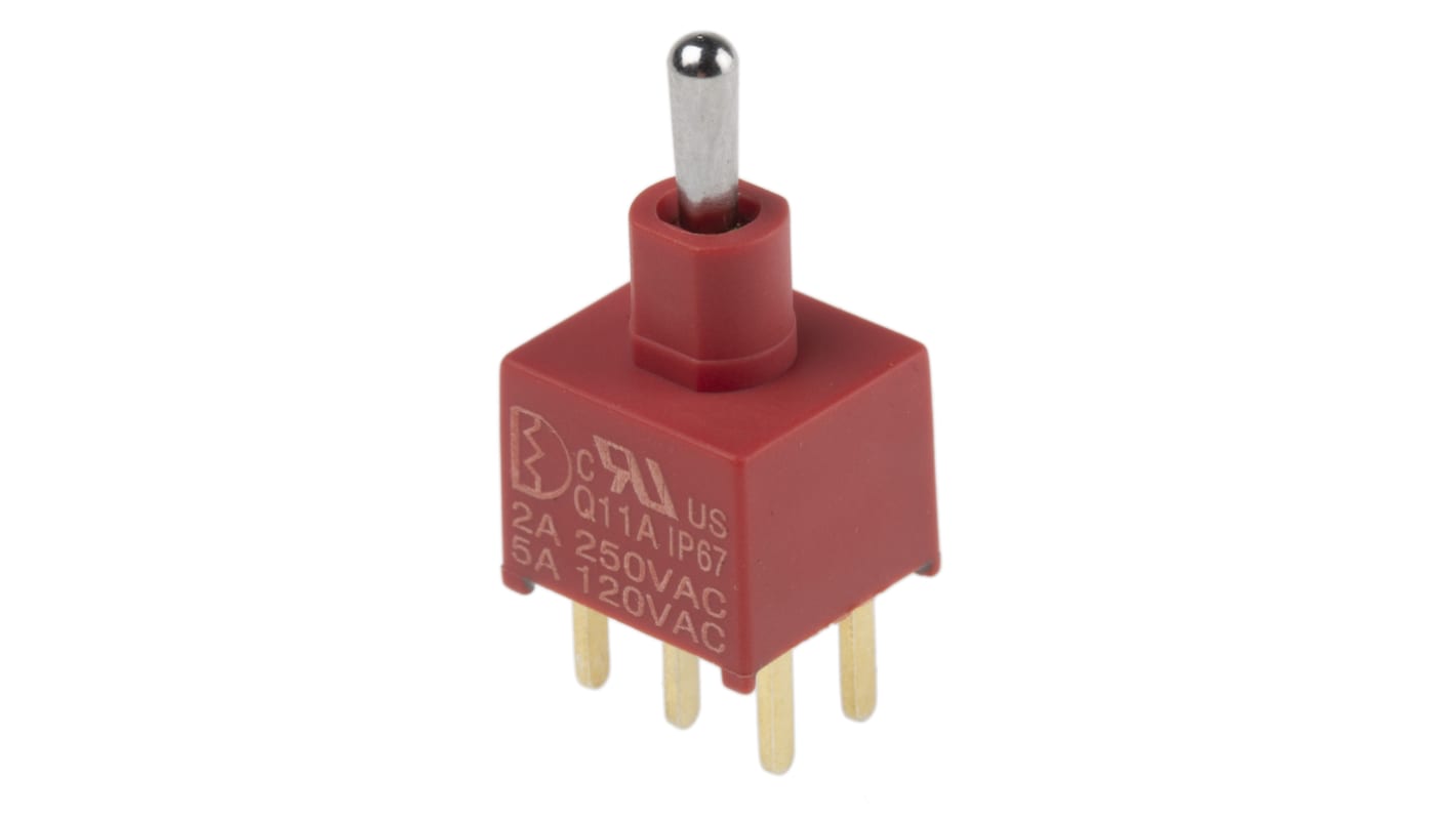 RS PRO Toggle Switch, PCB Mount, On-Off-(On), DPDT, Through Hole Terminal