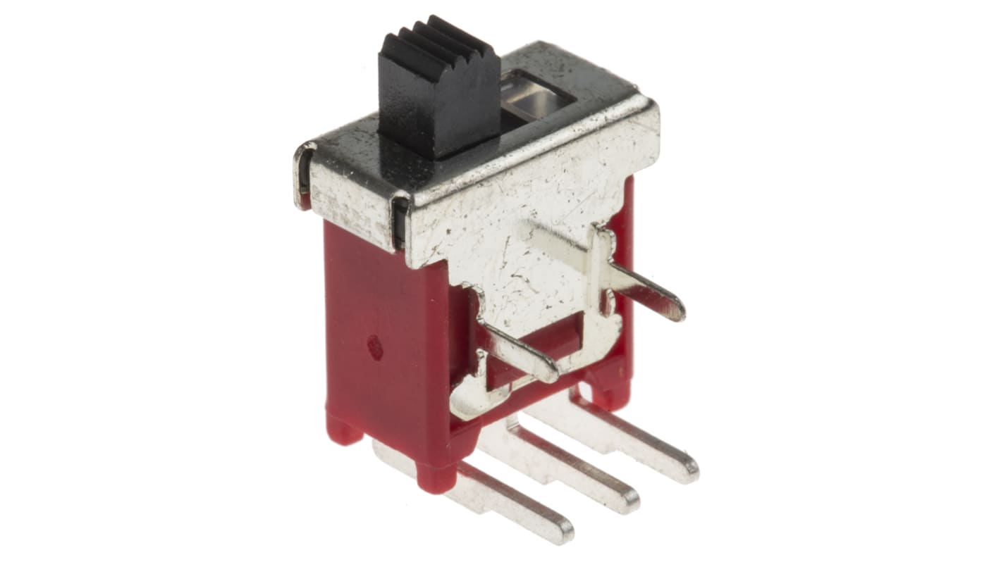 Interruptor de actuador deslizante SPDT, On-Off-On, 3 A a 120 V ac, actuador lateral, Montaje en PCB