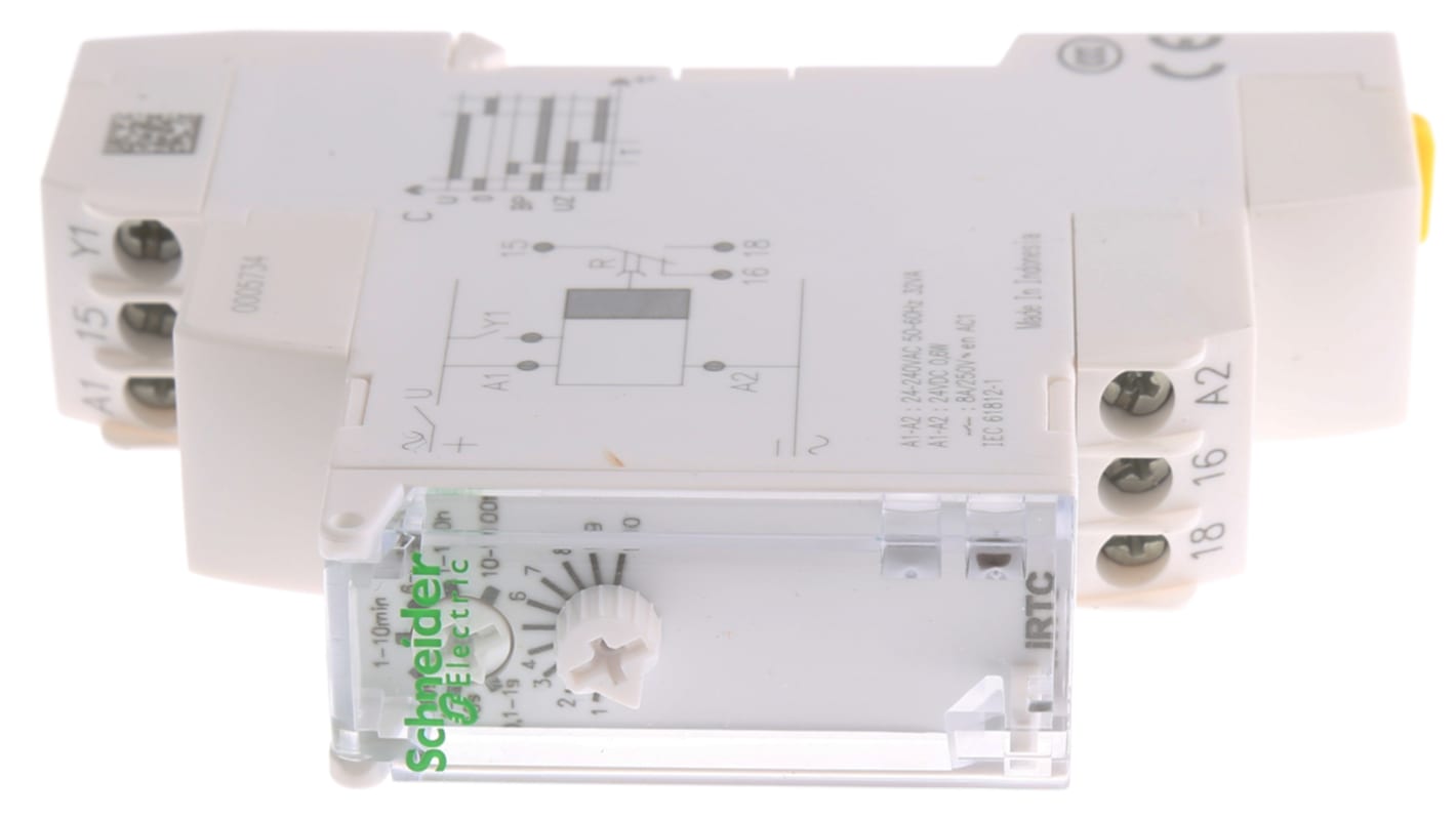 Temporizador Schneider Electric Acti9, 24 → 240 V ac, 24V dc, 8A, 2 contactos, SPDT, tempo. 0.1 → 360000s