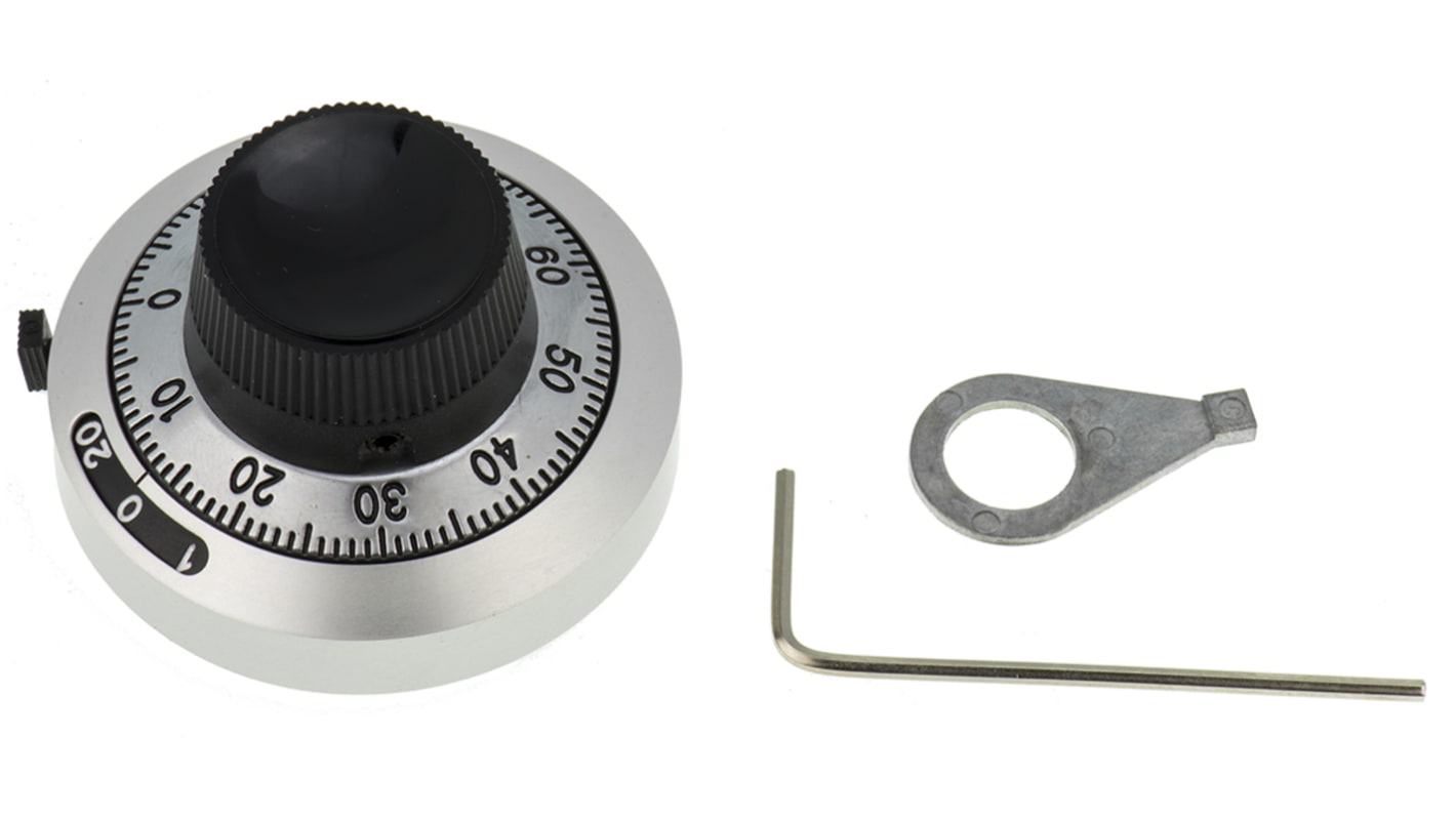 Bourns Potentiometer Drehknopf Schwarz, verchromt, Zeiger Schwarz Ø 46mm x 24mm, Rund Schaft 6.35mm