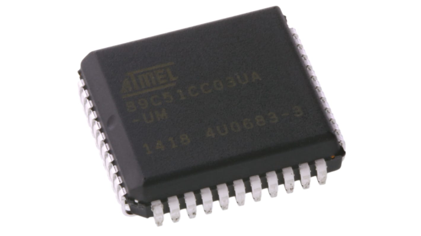 Microcontrolador Atmel AT89C51CC03UA-SLSUM, núcleo 8051 de 8bit, RAM 2 kB, 2,048 kB, 256 B, 60MHZ, PLCC de 44 pines