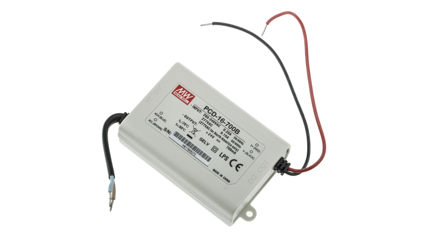 Driver LED Mean Well, 16.8W, IN 180 → 295V ca, OUT 16 → 24V, 700mA