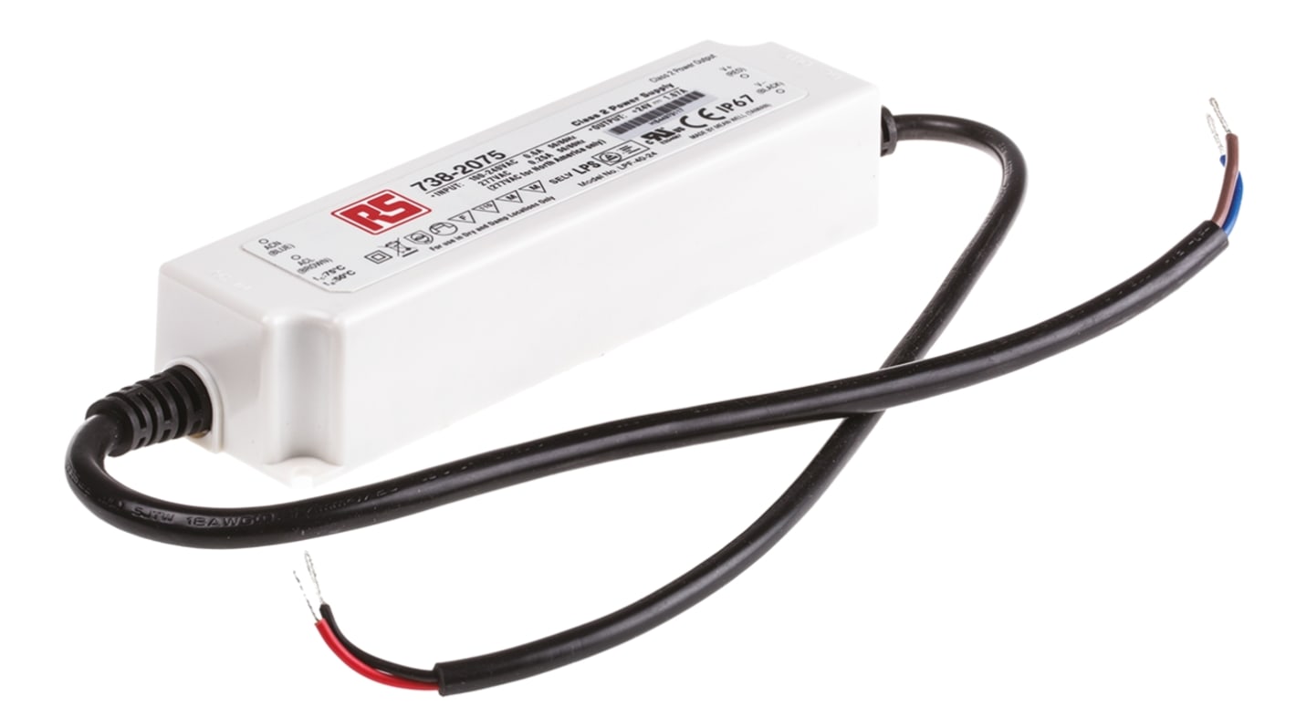 Driver LED tensión constante MEAN WELL de salidas, IN: 127 → 431 V dc, 90 → 305 V ac, OUT: 24V, 1.67A,