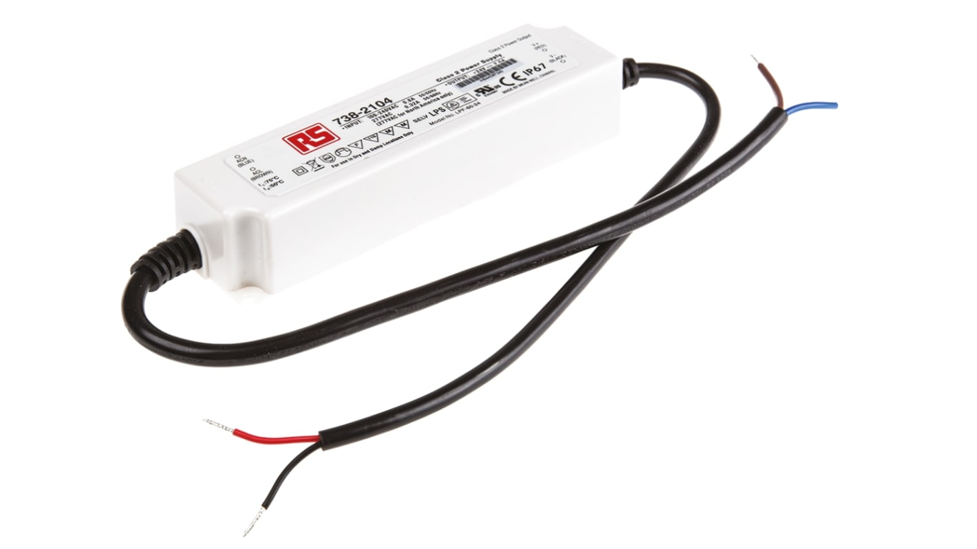 Driver LED tensión constante MEAN WELL de salidas, IN: 127 → 431 V dc, 90 → 305 V ac, OUT: 24V, 2.5A,