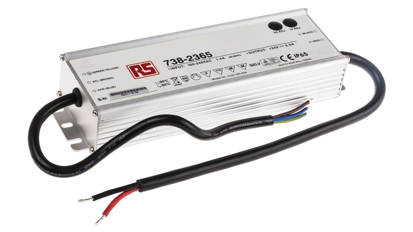 Driver LED Mean Well, 120W, IN 127 → 370 V dc, 90 → 264 V ac, OUT 24V, 5A