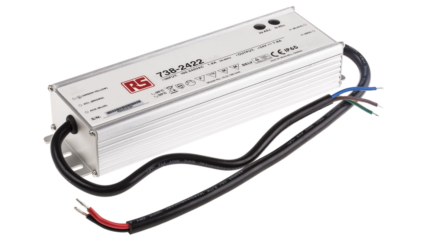 Driver LED Mean Well, 187.2W, IN 127 → 370 V dc, 90 → 264 V ac, OUT 24V, 7.8A