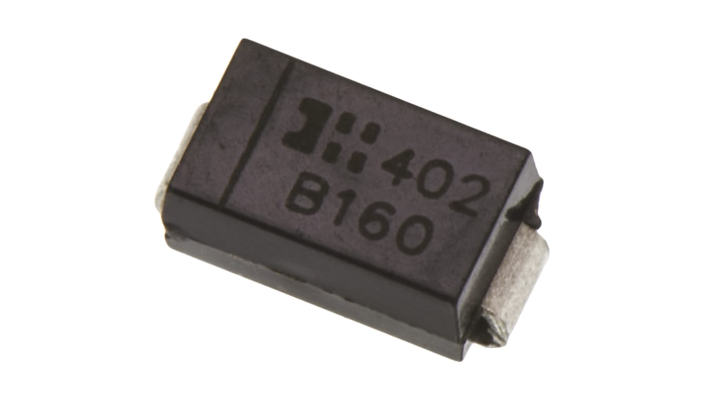 Diodo, B160-13-F, Rectificador Schottky, 1A, 60V Barrera Schottky, DO-214AC (SMA), 2-Pines 700mV