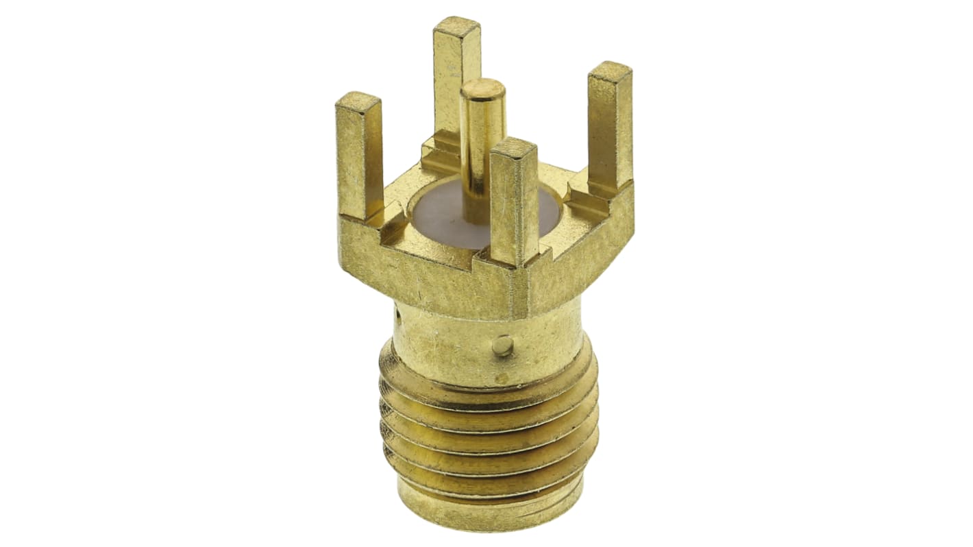 Conector coaxial RS PRO, Hembra, Recto, Impedancia 50Ω, Montaje en PCB, Terminación de Soldador, 0 to 18GHz, Oro