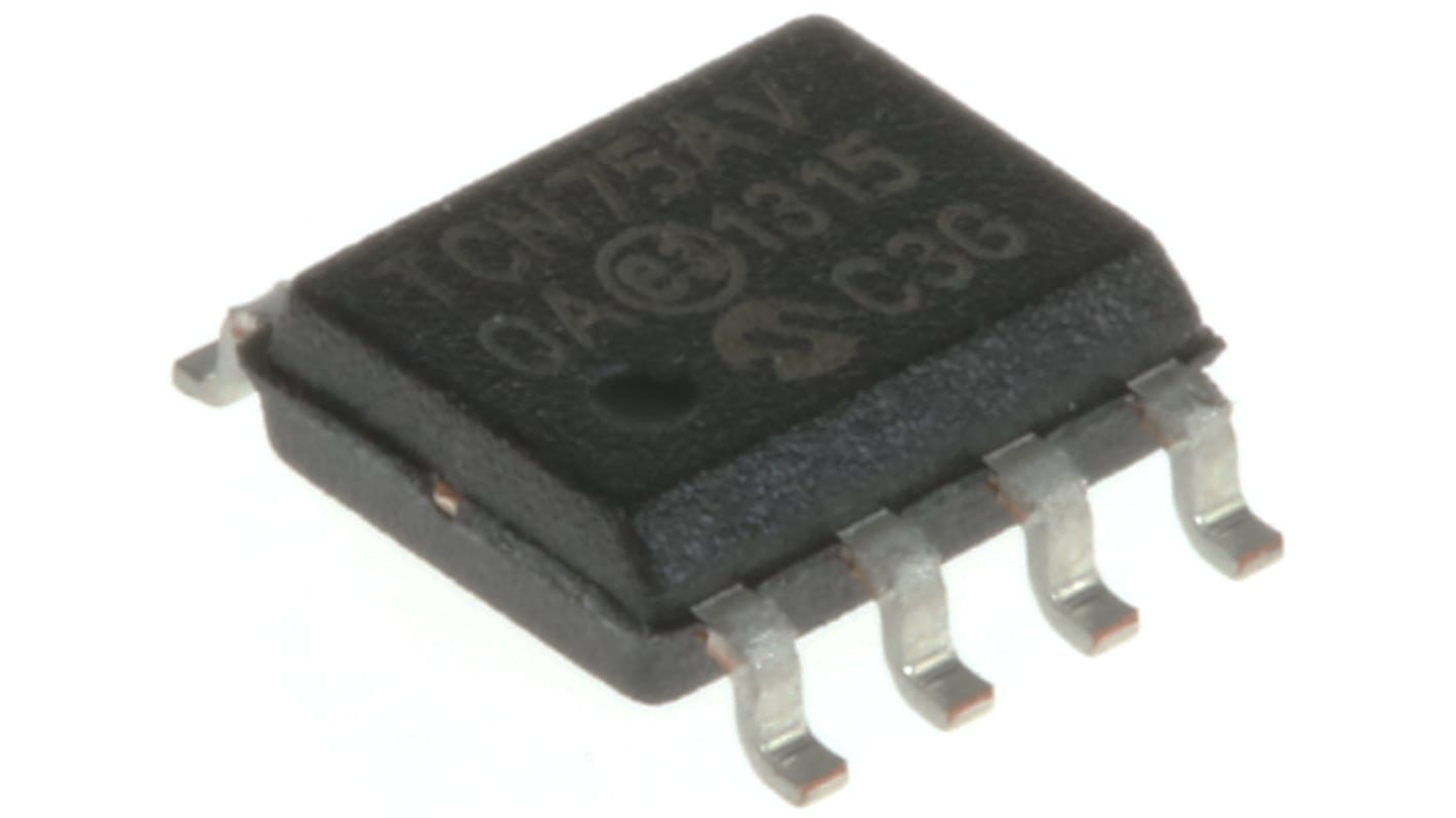 Convertidor de temperatura TCN75AVOA, 12 bits, encapsulado SOIC 8 pines, interfaz Serie-I2C, SMBus