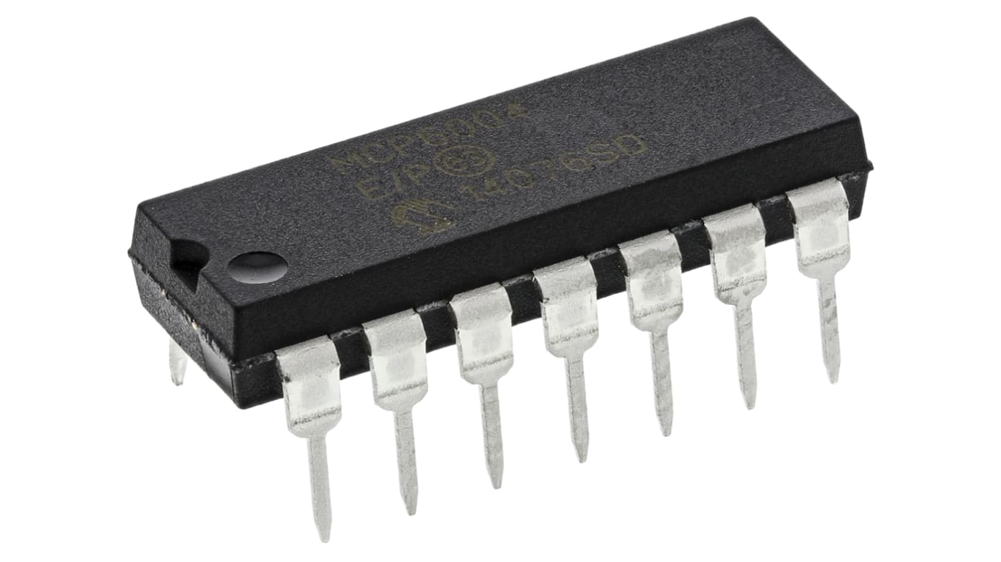 MCP6004-E/P Microchip, Op Amp, RRIO, 1MHz, 1.8 → 6 V, 14-Pin PDIP