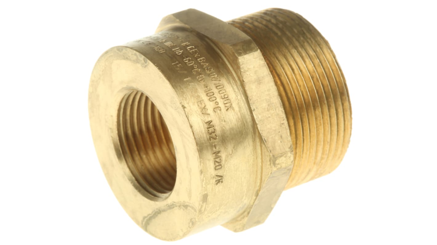 Kopex Reducer, Conduit Fitting, 32mm Nominal Size, M32 → M20, Brass