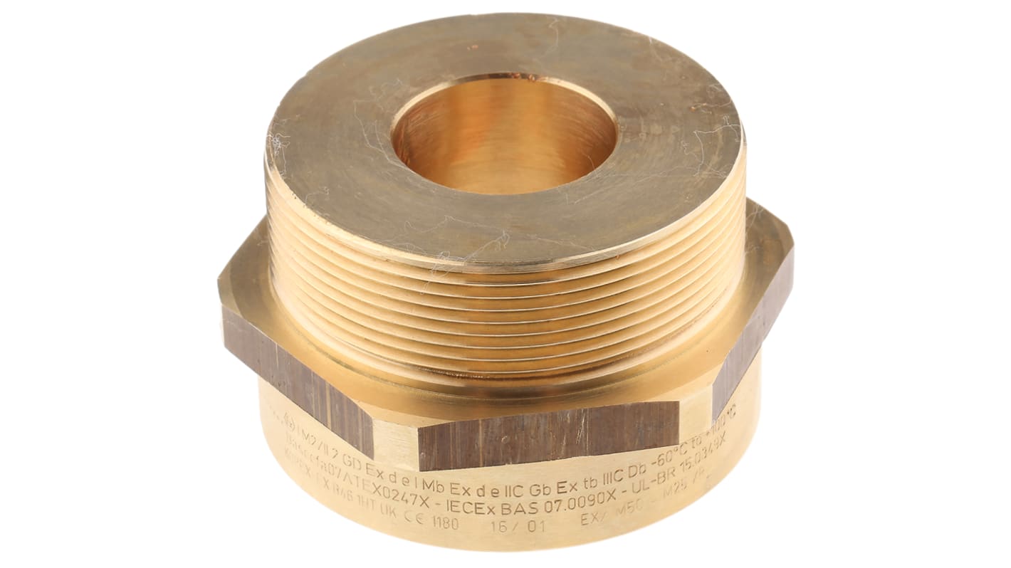 Kopex Reducer, Conduit Fitting, 50mm Nominal Size, M50 → M25, Brass