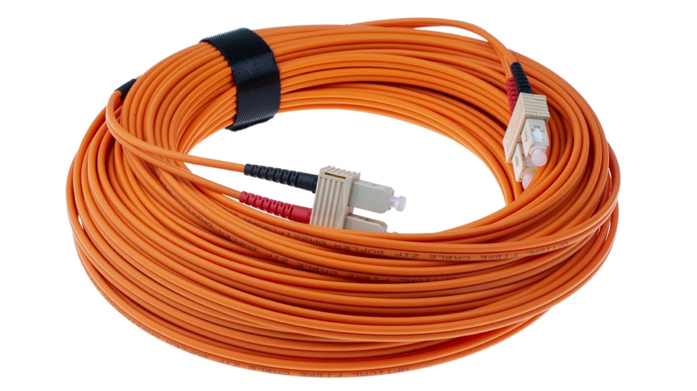 RS PRO SC to SC Duplex Multi Mode OM1 Fibre Optic Cable, 62.5/125μm, Orange, 25m