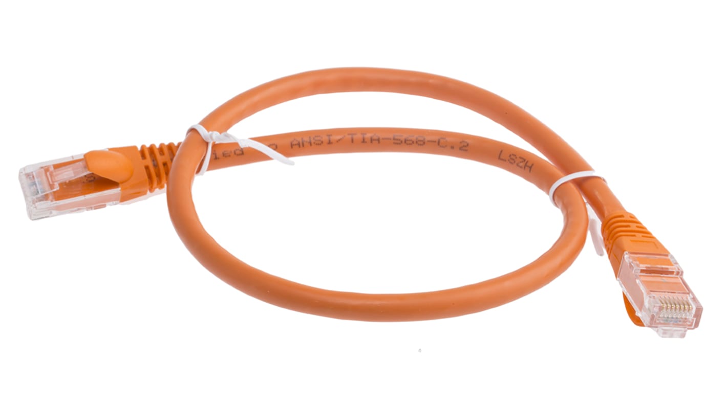 RS PRO Cat6 Male RJ45 to Male RJ45 Ethernet Cable, U/UTP, Orange LSZH Sheath, 0.5m